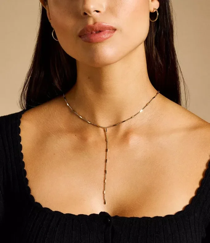 Ellis All Stacked Up Gold-Tone Stainless Steel Y-Neck Necklace Ellis All Stacked Up Gold-Tone Stainless Steel Y-Neck Necklace