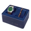 Everett Three-Hand Date Brown Leather Watch and Bracelet Set