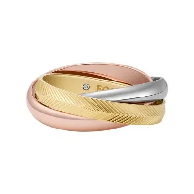 Harlow Interlocking Links Tri-Tone Stainless Steel Band Ring Harlow Interlocking Links Tri-Tone Stainless Steel Band Ring