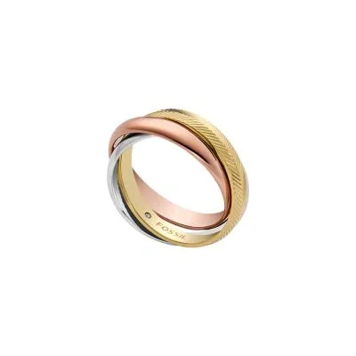 Harlow Interlocking Links Tri-Tone Stainless Steel Band Ring Harlow Interlocking Links Tri-Tone Stainless Steel Band Ring