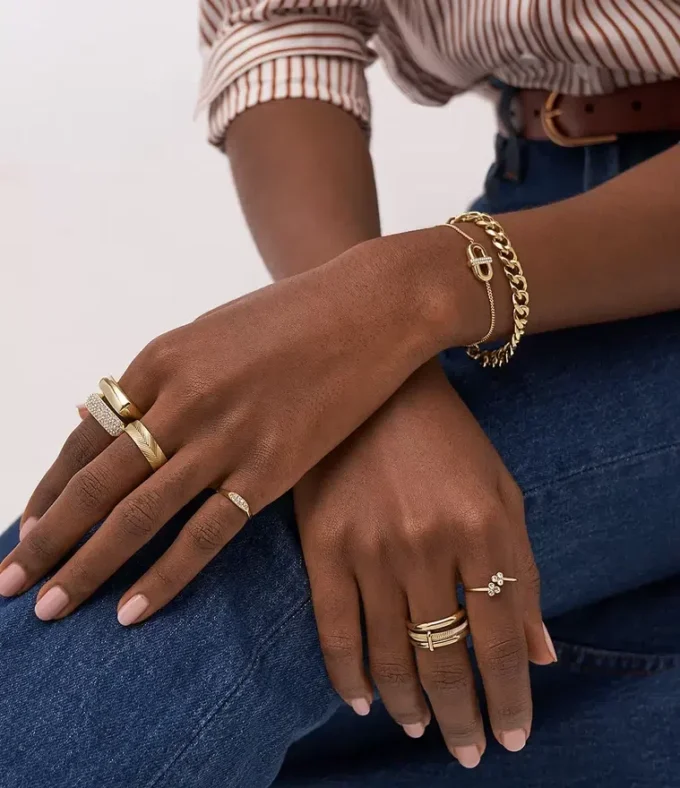 Harlow Linear Texture Gold-Tone Stainless Steel Band Ring Harlow Linear Texture Gold-Tone Stainless Steel Band Ring