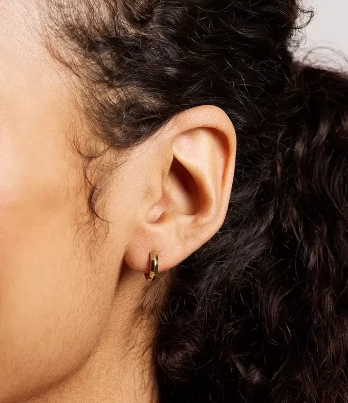 Harlow Linear Texture Gold-Tone Stainless Steel Hoop Earrings Harlow Linear Texture Gold-Tone Stainless Steel Hoop Earrings