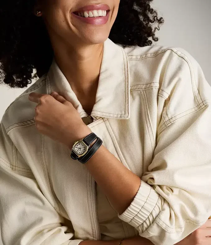 Harlow Three-Hand Black Leather Watch