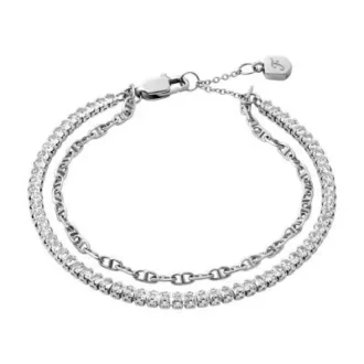 Heritage D-Link Glitz Silver-Tone Brass Chain Tennis Bracelet