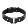 Machine Rugged Stainless Steel and Black Leather Strap Bracelet