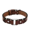 Machine Rugged Stainless Steel and Brown Leather Strap Bracelet