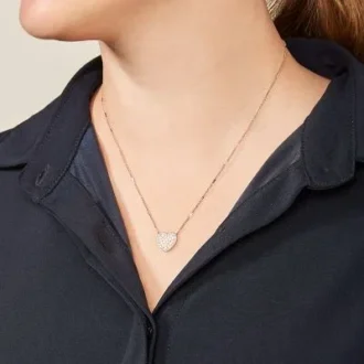 Mosaic Heart Rose Gold-Tone Stainless Steel Necklace