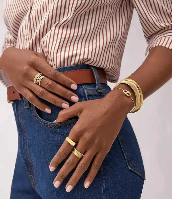 Harlow Linear Texture Two-Tone Stainless Steel Prestack Ring