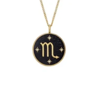 Scorpio Sutton Zodiac Gold-Tone Stainless Steel Black Sandstone Pendant Necklace