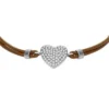 Sutton Glitz Heart Brown Leather Strap Bracelet